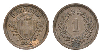 Швейцария 1 раппен 1932 B KM 3 бронза 4630-266