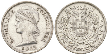 Португалия 10 сентаво 1915 INCM KM 563 серебро 4611-243
