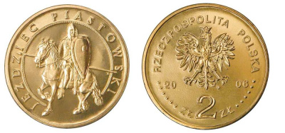 Польша 2 злотых 2006 MW, пястовский конный всадник KM 576 нордик UNC 4676-414