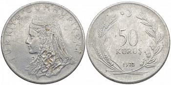 Турция 50 курушей 1972 Анатолийская невеста KM 899 нержавеющая сталь 3856-624