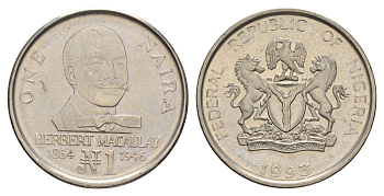 Нигерия 1 найра 1993 KM 14 сталь плакированная никелем UNC 4177-453