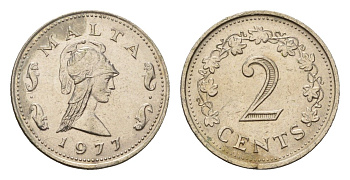 Мальта 2 цента 1977 Пентесилея, царица амазонок KM 9 медно-никель aUNC 4516-123