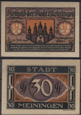Майнинген 30 пфеннигов 1921 DeNG 2 877.4 бумага UNC (пресс) 8613-62-2-2