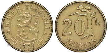 ФИНЛЯНДИЯ 20 МАРОК 1956 H KM 39 алюминиевая бронза 3334-737