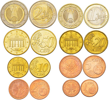 ФРГ евронабор из 8 монет 2002 1, 2, 5, 10, 20, 50 евроцентов, 1, 2 евро, А (монетный двор Берлин) биметалл 1094-2-11-81