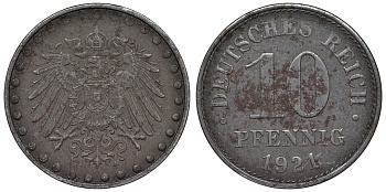 Германия 10 пфеннигов 1921 A KM 20, J. 298 железо 4119-154