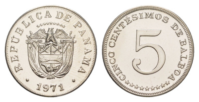 Панама 5 сентесимо 1971 тираж 11.000 экземпляров KM 23.2 медно-никель PROOF 1524-913