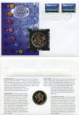 Нидерланды 1 экю 1997 Молодежные тенденции, в оригинальном конверте, с марками, первый день гашения X 225 медно-никель BU 4-3-8-37