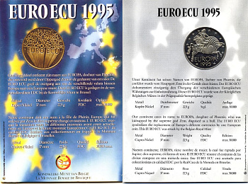 Бельгия 1 экю 1995 Похищение Европы, буклет  медно-никель UNC 7-6-1-38