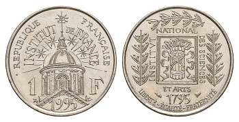 Франция 1 франк 1995 200 лет Институту Франции KM 1133 никель UNC 4563-353