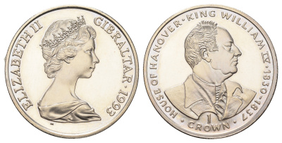 Гибралтар 1 крона 1993 Ганноверская династия - Король Вильгельм IV KM 137 медно-никель BU 11-092-14