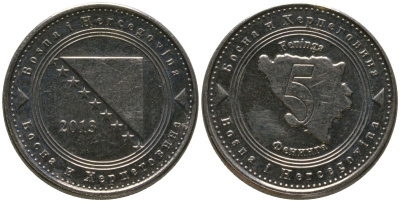 Босния и Герцеговина 5 фенингов 2013 KM 121 сталь плакированная никелем 4549-219