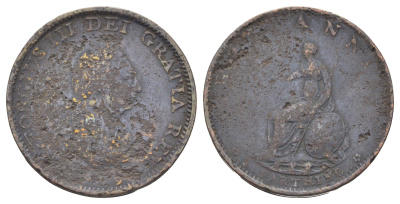 Великобритания 1 фартинг 1799 Георг III (1760-1820) KM 646, Spink 3779 медь 4707-827
