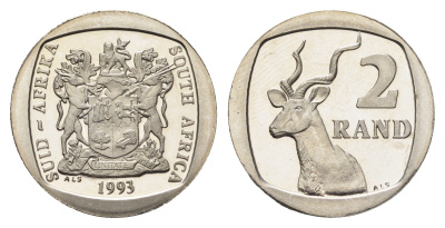 ЮАР 2 ранда 1993 KM 139 медь плакированная никелем PROOF 1528-241