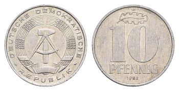 ГДР 10 пфеннигов 1982 A KM 10 алюминий 4630-811