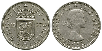 Великобритания 1 шиллинг 1957 Елизавета II (1952-2022), Шотландский герб KM 905, Spink 4148 медно-никель 4384-626