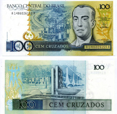 БРАЗИЛИЯ 100 КРУЗАДО 1987 ПОДПИСЬ 24 Pick 211b бумага UNC (ПРЕСС) 7222-67-3