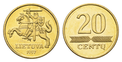 Литва 20 центов (сентов) 1997 KM 107 никель латунь UNC M83-05