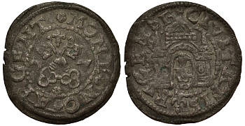 Рига 1 шиллинг (шеляг) 1577 свободный город (1562-1581), вес 0,92 гр. Neumann 9 серебро 1516-535