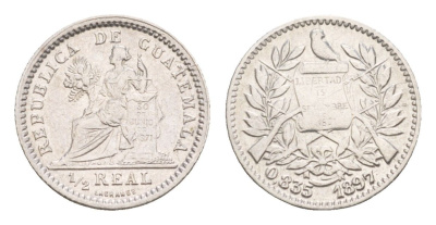 Гватемала 1/2 реала 1897 KM 165 серебро 1520-1534