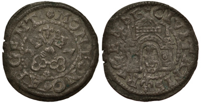 Рига 1 шиллинг (шеляг) 1577 свободный город (1562-1581), вес 0,92 гр. Neumann 9 серебро 1516-535