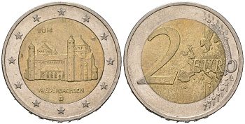 Германия 2 евро 2014 D, церковь Св. Михаэля, Нижняя Саксония KM 334 биметалл 3334-422