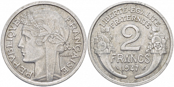 Франция 2 франка 1947 KM 886a 1 алюминий 4402-1133