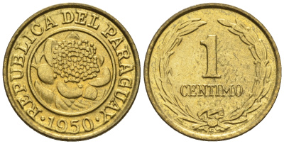 Парагвай 1 сентимо 1950  KM 20 алюминиевая бронза  aUNC  220-1031