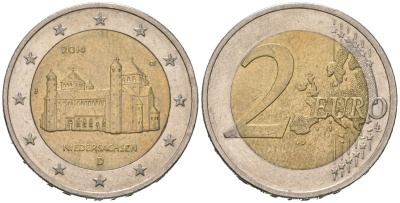 Германия 2 евро 2014 D, церковь Св. Михаэля, Нижняя Саксония KM 334 биметалл 3334-422