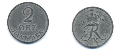 ДАНИЯ 2 ЭРЕ 1966 C; S, ФРЕДЕРИК IX (1947-1972) KM 840.2 цинк 23-1112