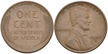 США 1 ЦЕНТ 1952 D ЛИНКОЛЬН KM А132 медь цинк 73-1713