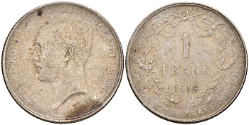 Бельгия 1 франк 1914 Альберт I (1909-1934), Des Belges KM 72 серебро 63-1146