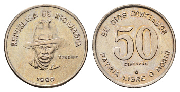 Никарагуа 50 сентаво 1980 год-тип KM 42 медно-никель UNC 89-1846