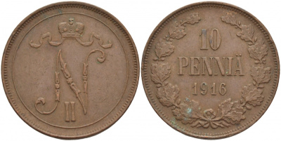 РОССИЯ ДЛЯ ФИНЛЯНДИИ 10 ПЕННИ 1916 Биткин 439 медь 51-1525