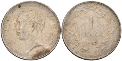 Бельгия 1 франк 1914 Альберт I (1909-1934), Des Belges KM 72 серебро 63-1146