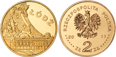 Польша 2 злотых 2011 MW, серия польские города, Лодзь KM 804 нордик UNC 4676-854