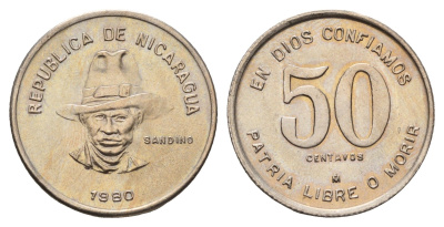 Никарагуа 50 сентаво 1980 год-тип KM 42 медно-никель UNC 89-1846