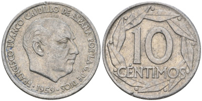 Испания 10 сентимо 1959 Франсиско Франко (1939-1975) KM 790 алюминий 4602-1219