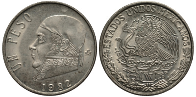 Мексика 1 песо 1982 Хосе Мария Морелос KM 460 медно-никель 215-932