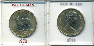 Остров Мэн 1 крона 1970 кошка Мэна, в оригинальной пластиковой коробке KM 18 медно-никель UNC 6-6-1-40