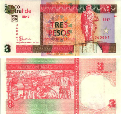 Куба, валютный сертификат 3 конвертируемых песо 2006 мавзолей Че Гевары, Санта-Клара Pick FX 47 бумага UNC (пресс) 7191-22-3-2