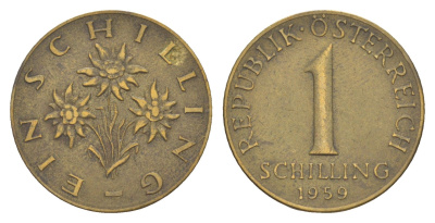 Австрия 1 шиллинг 1959 KM 2886 алюминиевая брона 4647-1158