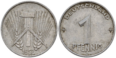 ГДР 1 пфенниг 1952 A KM 5 алюминий 201-311