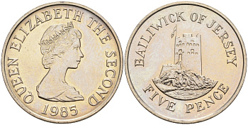 Джерси 5 пенсов 1985 башня Сеймур KM 56.1 медно-никель UNC 4582-256