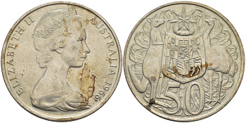 Австралия 50 центов 1966 Елизавета II (1952-2022), герб Австралии, кенгуру KM 67 серебро 82-823