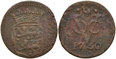 Нидерландская Ост-Индия 1 дуит 1750 KM 131 медь 4573-1153