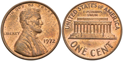 США 1 цент 1972 Линкольн KM 201 медь цинк 4115-918