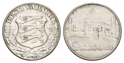 Эстония 2 кроны 1930 Замок Тоомпеа в Таллине KM 20 серебро 114-521