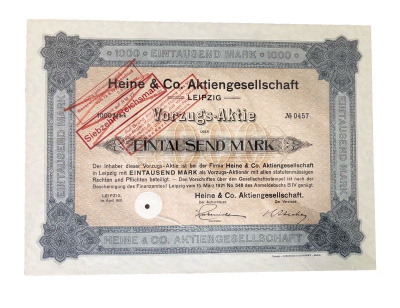 Германия акция на 1000 марок 1911 Hamburger Hochbahn Aktiengesellschaft, крупнейший оператор общественного транспорта в Гамбурге бумага 5555-10