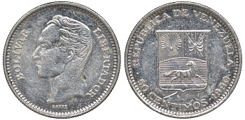 Венесуэла 50 сентимо 1990 Y 41a сталь плакированная никелем 4606-336